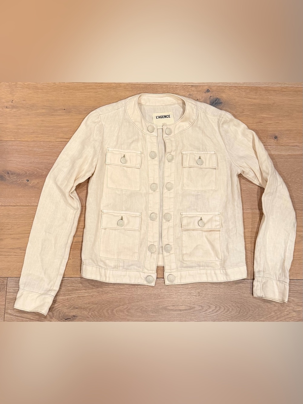 L'AGENCE Yari Collarless Lightweight 100% Linen Open-Front Jacket Size S - Picture 2 of 13